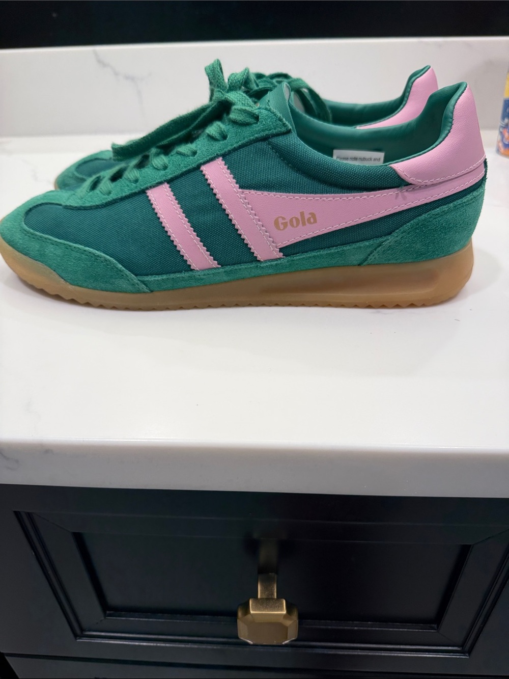 Gola Elan Green and Pink Retro Trainer